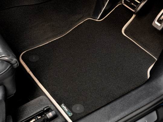 Cupra Terramar 2025+ Car Mats // Black Executive, Beige Trim, PVC Heelpad