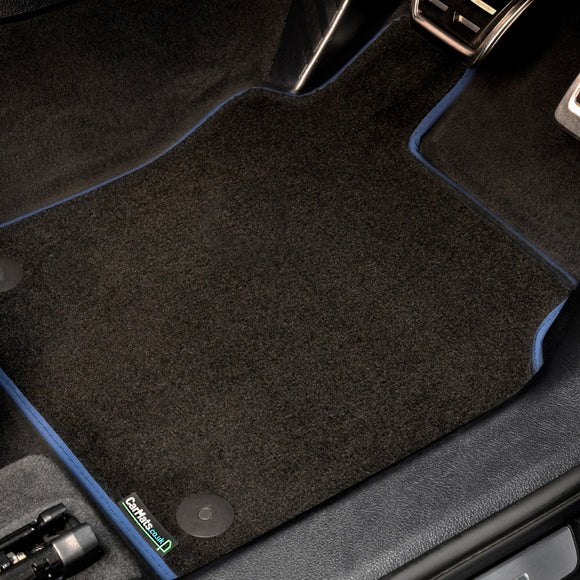 Toyota Avensis 2011-2018 Car Mats // Black Executive, Dark Blue Trim, PVC Heelpad