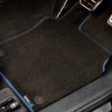 MINI Countryman Electric (U25e) 2024+ Car Mats // Black Executive, Dark Blue Trim, No Heelpad