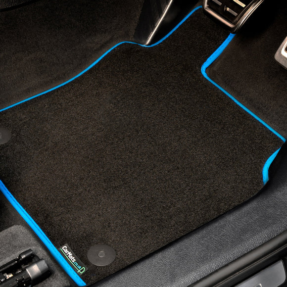 smart #3 2024+ Car Mats // Black Executive, Light Blue Trim, Carpet Heelpad