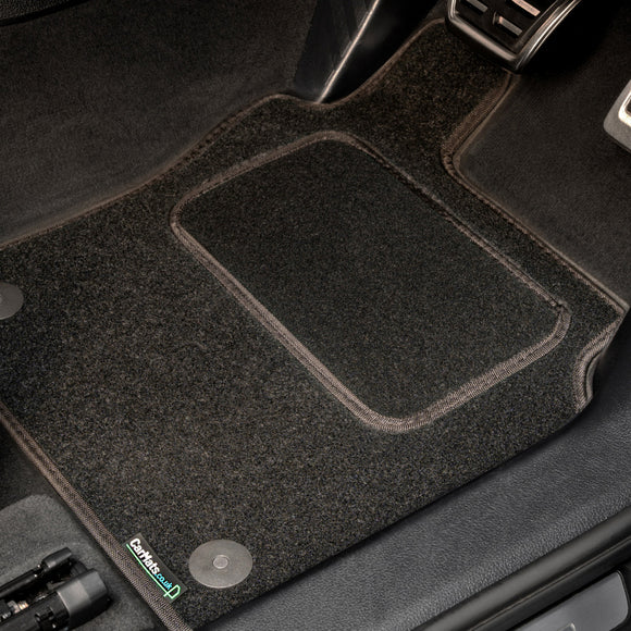 Lotus Elise 2001-2021 Car Mats // Black Grand, Black Trim, Carpet Heelpad