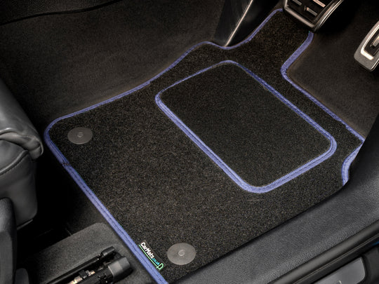 BMW 2 Series F22 2014-2021 Car Mats // Black Grand, Blue Trim, Carpet Heelpad