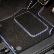 Ford Puma Mild Hybrid SUV 2019+ Car Mats // Black Grand, Blue Trim, Carpet Heelpad