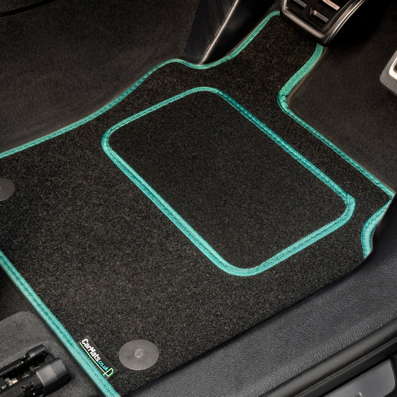 Mercedes C-Class Coupe Automatic (C204) 2011-2015 Car Mats // Black Grand, Green Trim, Carpet Heelpad