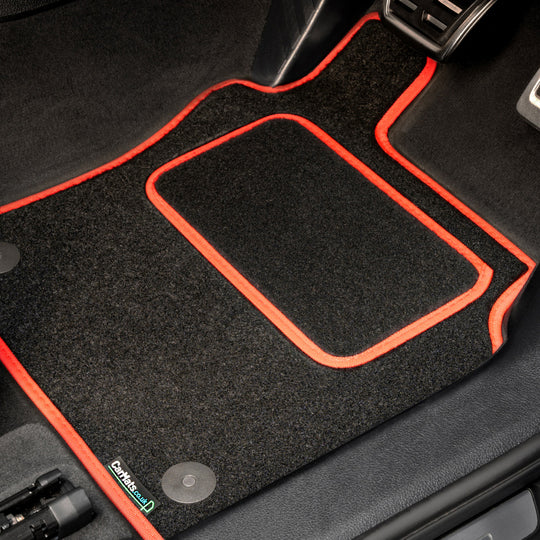 Ford Transit Custom Active Double Cab Automatic 2020-2023 Van Mats // Black Grand, Red Trim