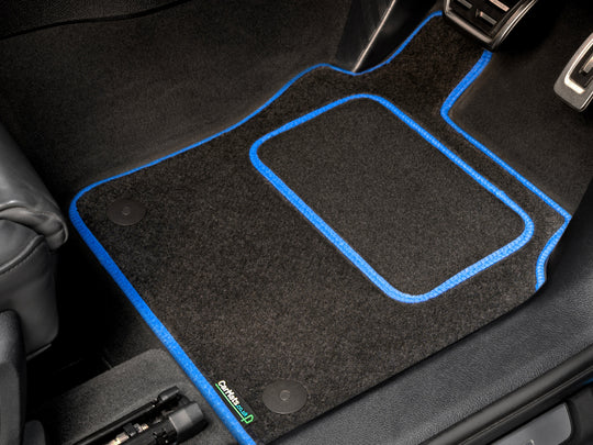 Volkswagen Amarok Double Cab 2022+ Car Mats // Black Motor, Blue Trim, Carpet Heelpad