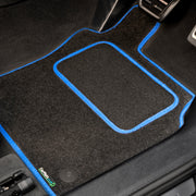 BMW X5 E70 2006-2013 7 Seat Car Mats // Black Motor, Blue Trim, Carpet Heelpad