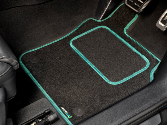 Peugeot 3008 Hybrid 2022-2024 Car Mats // Black Motor, Green Trim, Carpet Heelpad