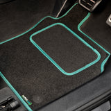 Volkswagen Polo 1994-1999 Car Mats // Black Motor, Green Trim, Carpet Heelpad