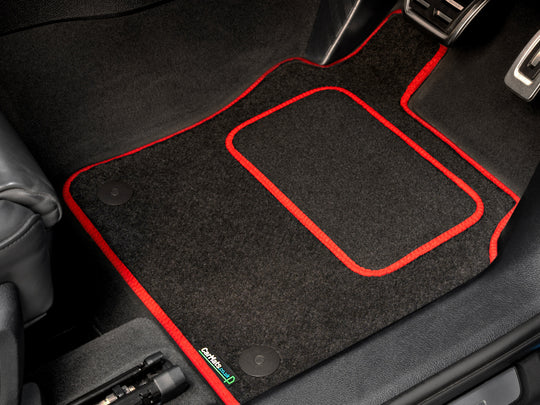 MINI Convertible 2004-2008 Car Mats // Black Motor, Red Trim, No Heelpad