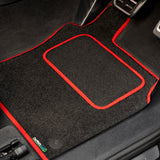 Mitsubishi L200 Double Cab 2015+ Car Mats (squared edge) // Black Motor, Red Trim, Carpet Heelpad
