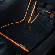 Peugeot 208 2012-2020 Car Mats // Black Off Road Rubber, Orange Trim, No Heelpad