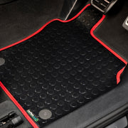 Toyota Yaris 2011-2019 Car Mats // Black Off Road Rubber, Red Trim, No Heelpad