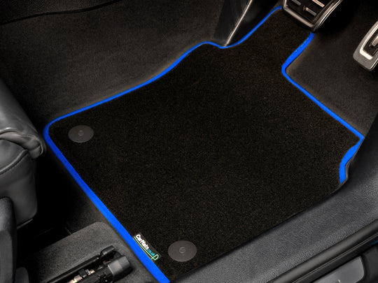 Kia Picanto 2017-2020 Car Mats // Black Super, Blue Trim, No Heelpad