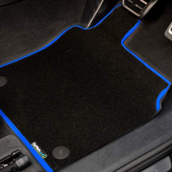 Volvo XC60 2008-2017 Car Mats // Black Super, Blue Trim, PVC Heelpad