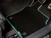 Ford Transit Custom Manual Van 2019-2023 Van Mats (drivers side holes offset) // Black Super, Green Trim