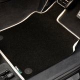 Bentley Bentayga 2016+ Car Mats // Black Super, White Trim, No Heelpad